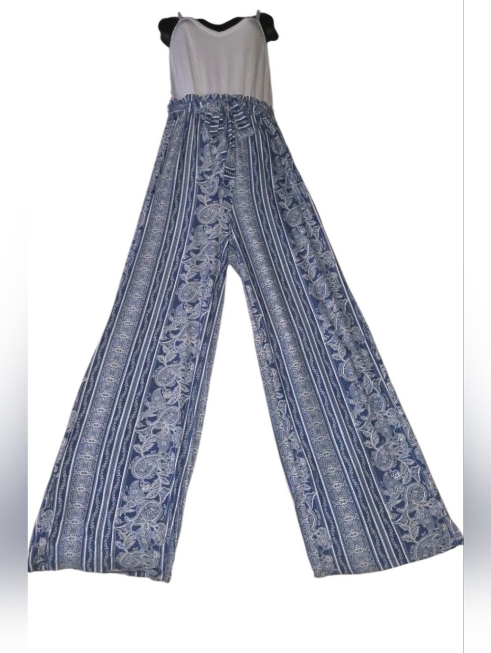 Ultra Flirt Mixed Media Boho Paisley Wide Leg Jumpsuit - Size S